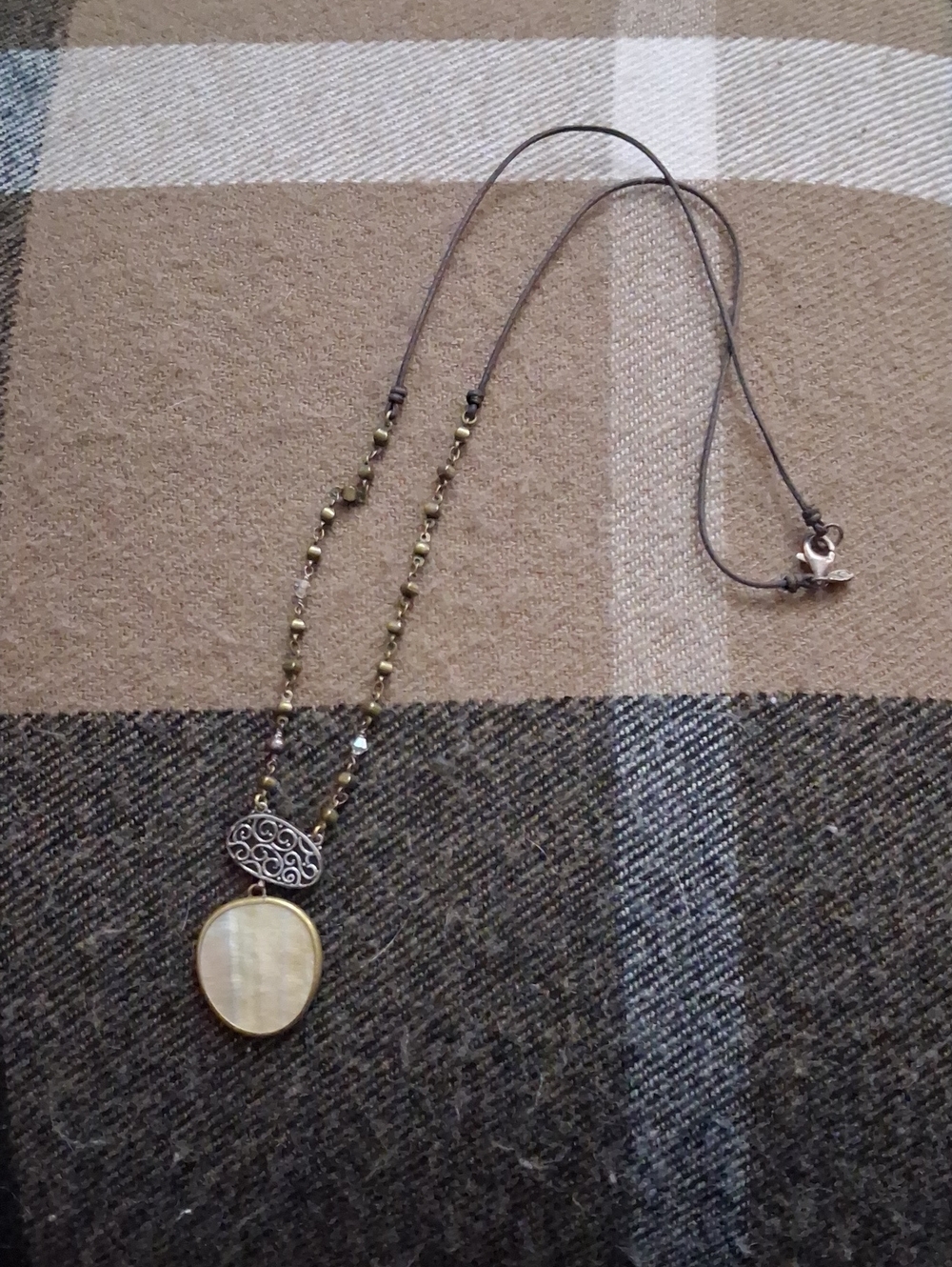 Silpada Gold-Tone Filigree and Mother-of-Pearl Pendant Necklace